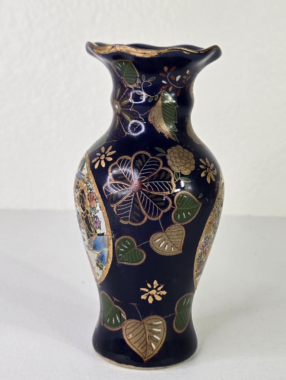 VTG Japanese Satsuma Style Vase Cobalt Blue Gold Hand Painted Geisha Moriage‎ - Picture 3 of 17